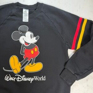 Disney Walt Disney World Mickey Mouse Sweatshirt Black Striped Sleeve M
